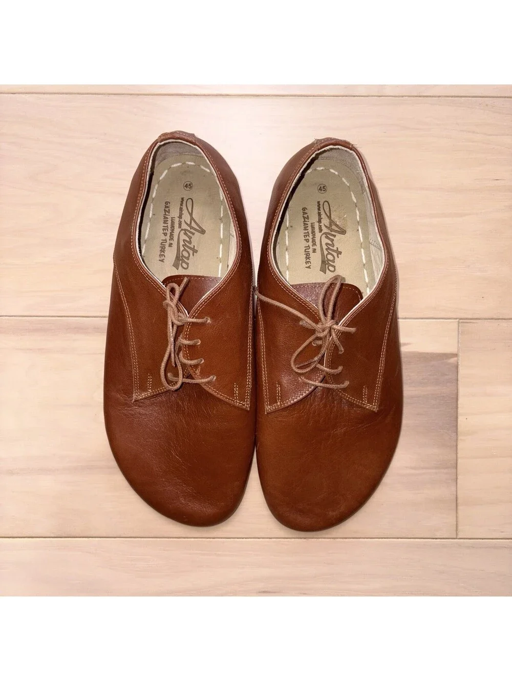 Aintap Handmade Leather Oxford Shoes Men’s Size 12 Brown Turkey Crepe Sole